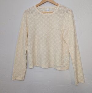 Women’s Cream Floral Lace Long-Sleeve Crop Top Cottagecore Boho Whimsi Layering